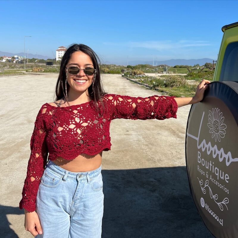 Top crop manga larga burdeo