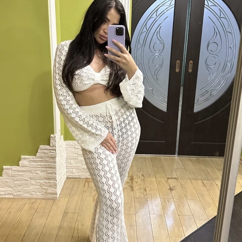 Conjunto blanco de hilo top y pantalón